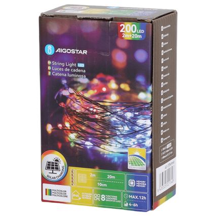 Aigostar - Solárna LED reťaz 200xLED/8 funkcií 22 m IP65 viacfarebná 800 mAh