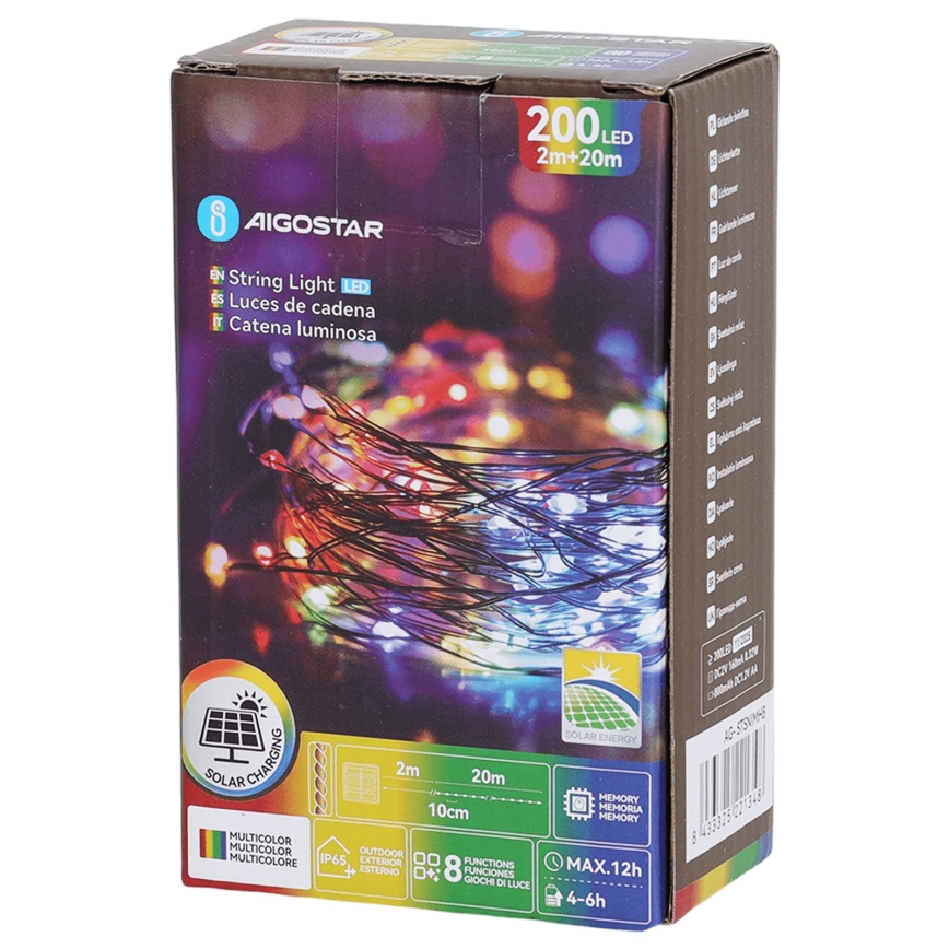 Aigostar - Solárna LED reťaz 200xLED/8 funkcií 22 m IP65 viacfarebná 800 mAh