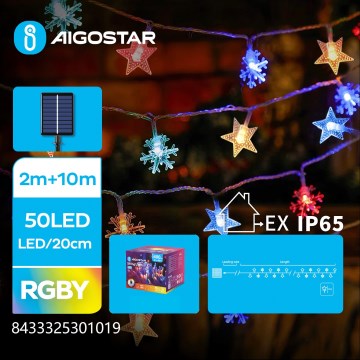 Aigostar - Solárny LED svetelný reťaz 50× LED / 8 funkcií, 800 mAh, 12 m, IP65, viacfarebný