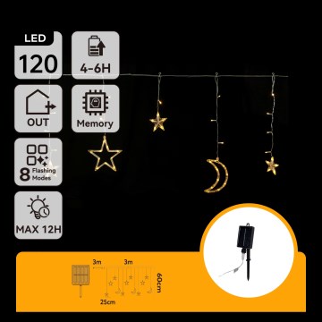 Aigostar - Solárny LED vianočný reťazec 120×LED / 8 režimov, 3×0,6 m, 500 mAh, IP65, teplá biela