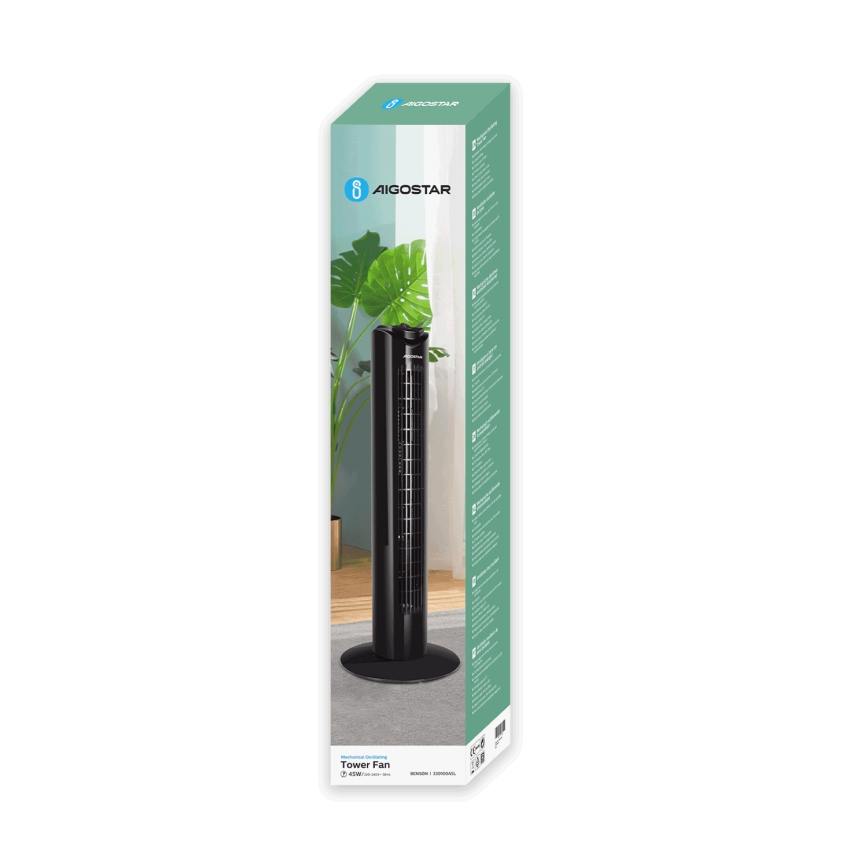 Aigostar - Stĺpový ventilátor 45W/230V čierna