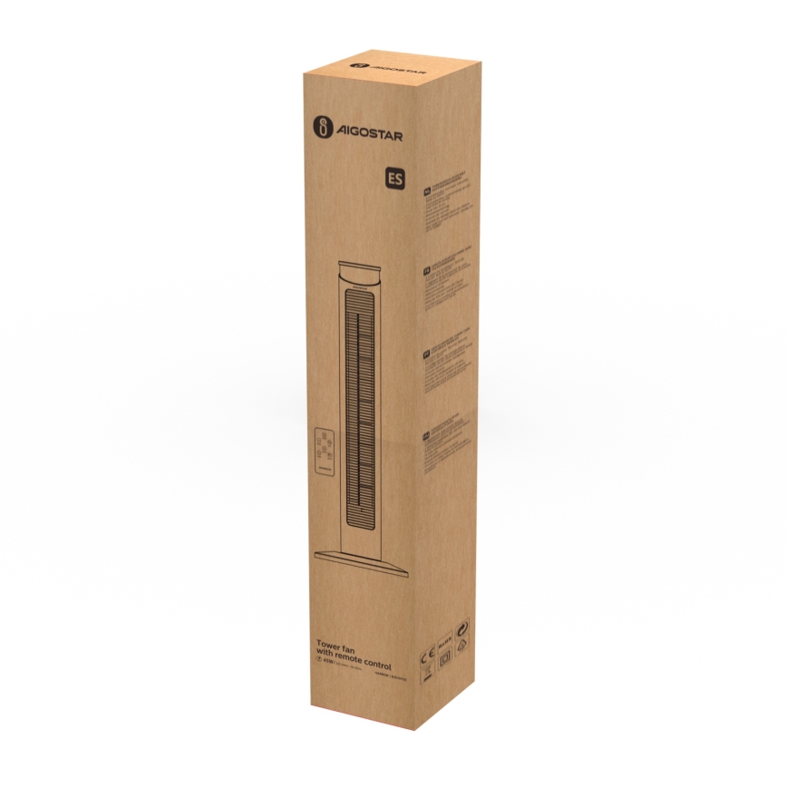 Aigostar - Stĺpový ventilátor 45W/230V čierny + diaľkové ovládanie