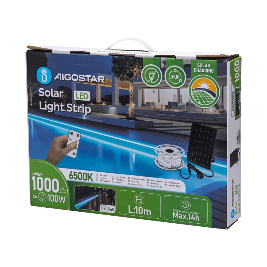 Aigostar - LED Stmievateľný solárny pás LED/20W/3,2V 20 m 2700K IP65 20000 mAh + diaľkové ovládanie