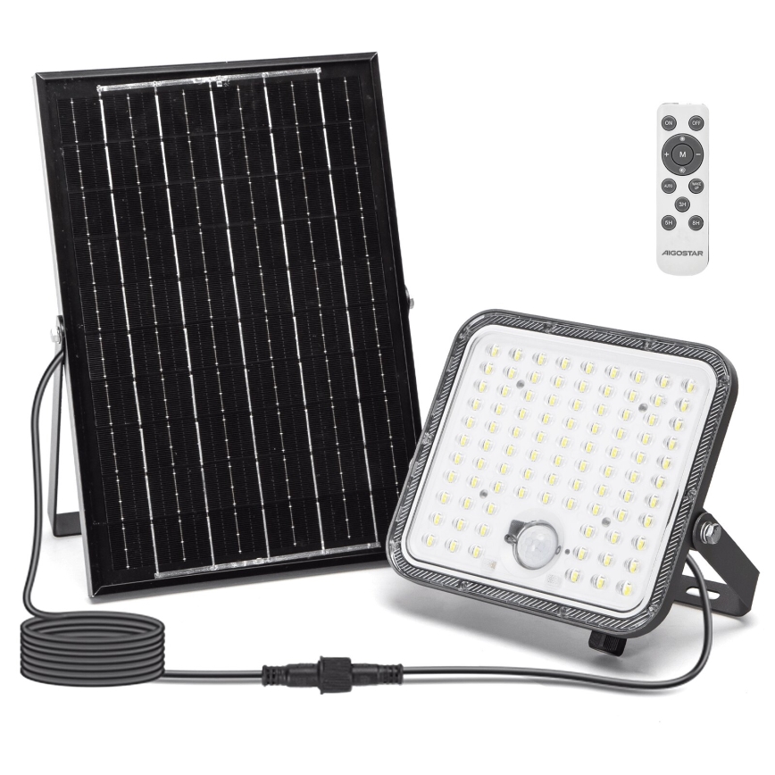 Aigostar - LED stmievateľný solárny reflektor s čidlom LED/120W/3,4V 6500K IP66 8000 mAh + diaľkové ovládanie