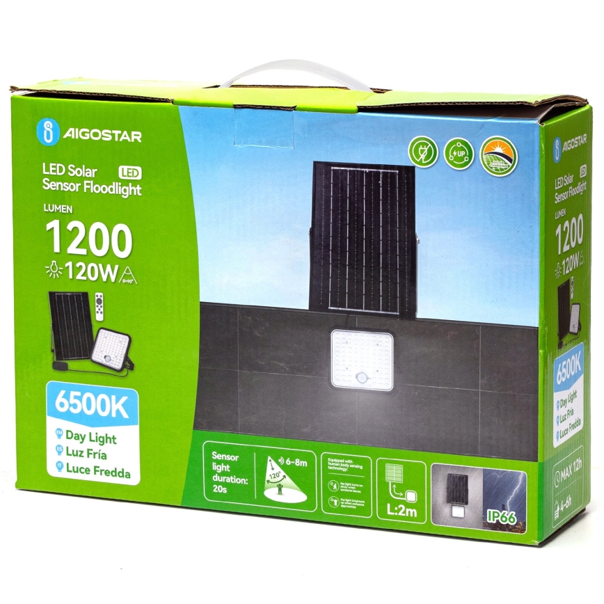 Aigostar - LED stmievateľný solárny reflektor s čidlom LED/120W/3,4V 6500K IP66 8000 mAh + diaľkové ovládanie