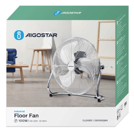 Aigostar - Stojanový ventilátor 100 W / 230 V, Ø 54 cm, lesklý chróm