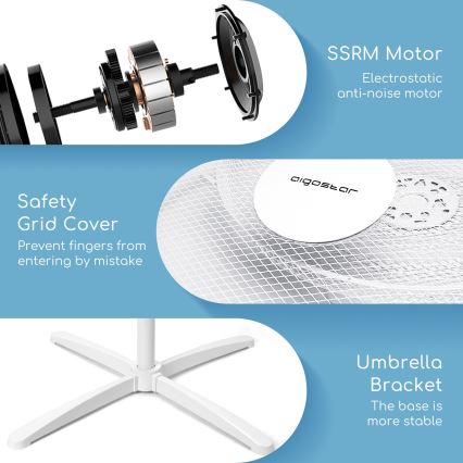 Aigostar - Stojanový ventilátor 40W/230V 120 cm biela