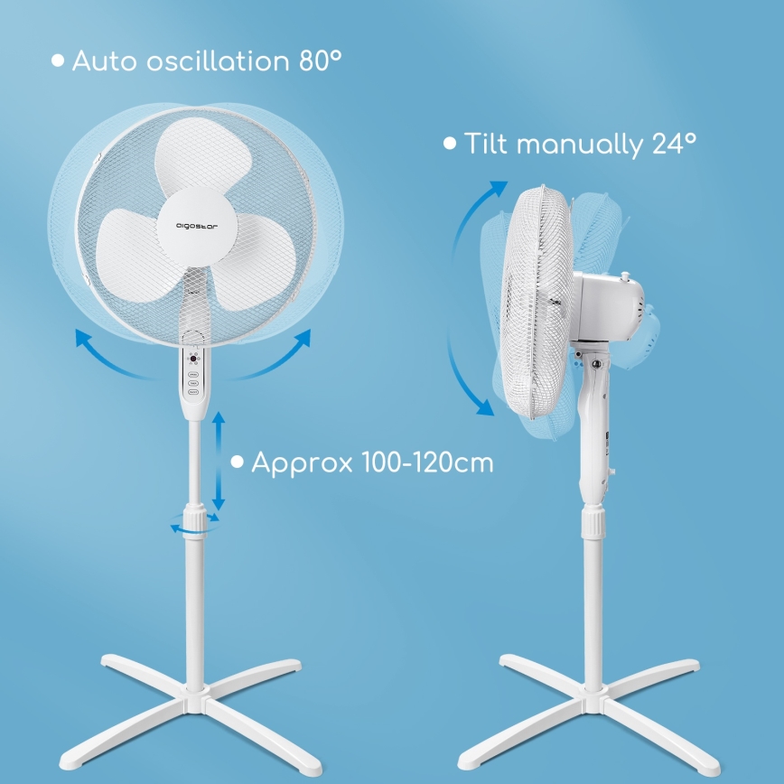 Aigostar - Stojanový ventilátor 40W/230V 120 cm biela