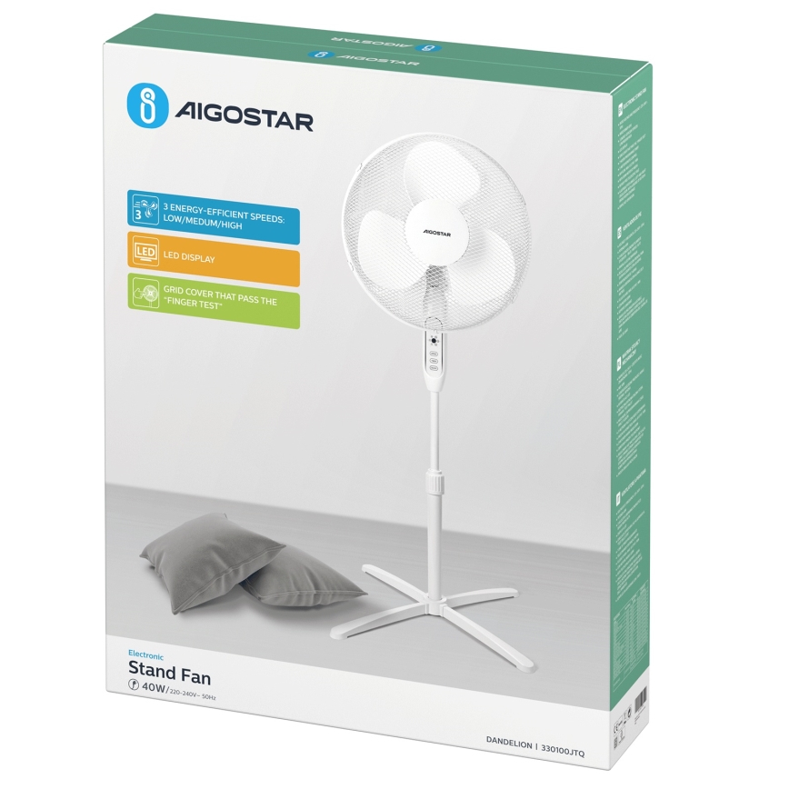 Aigostar - Stojanový ventilátor 40W/230V 120 cm biela