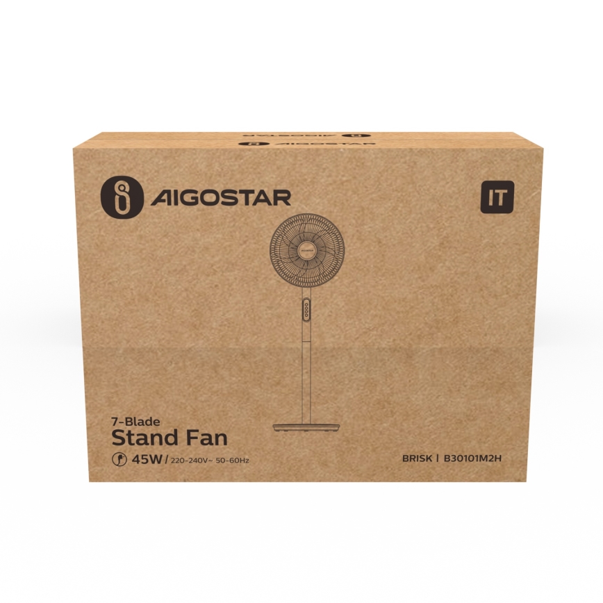 Aigostar - Stojanový ventilátor 45W/230V 110 cm biela
