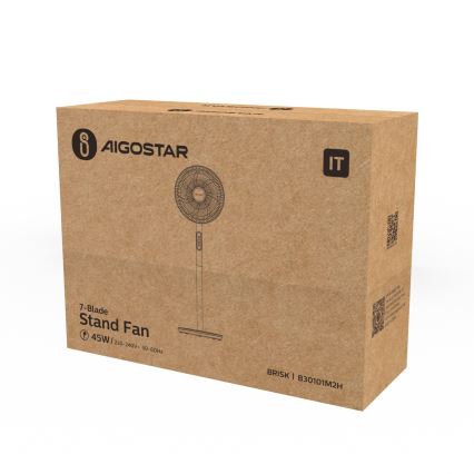 Aigostar - Stojanový ventilátor 45W/230V 110 cm biela