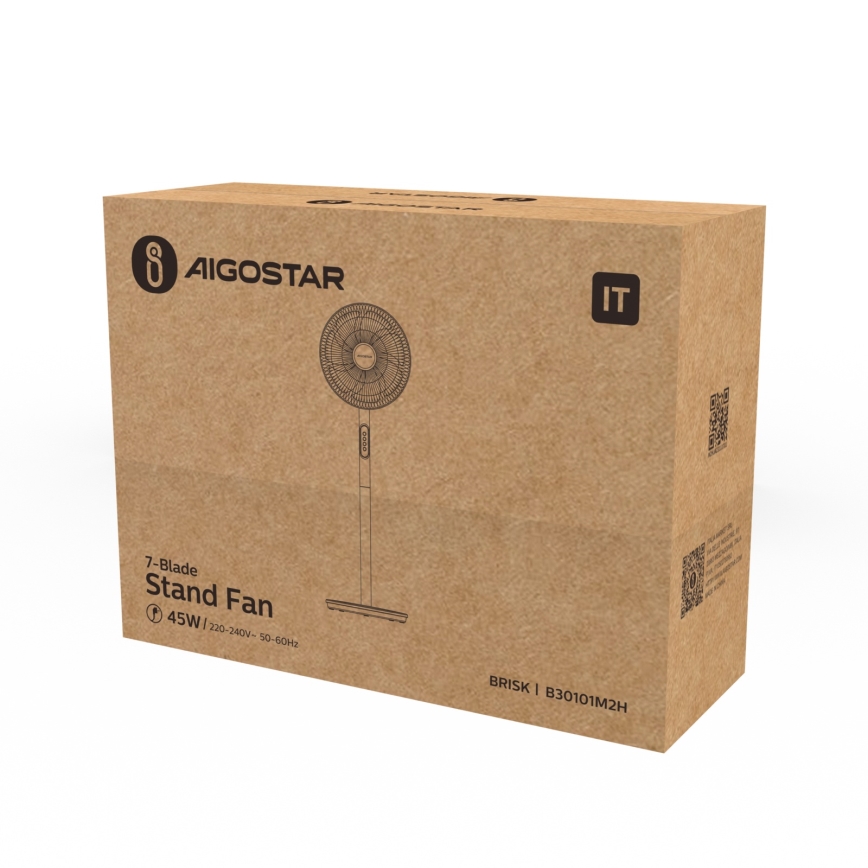 Aigostar - Stojanový ventilátor 45W/230V 110 cm biela