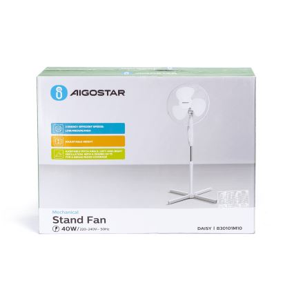 Aigostar - Stojanový ventilátor 45W/230V 125 cm biela
