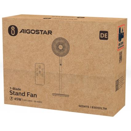 Aigostar - Stojanový ventilátor 45W/230V biela + diaľkové ovládanie