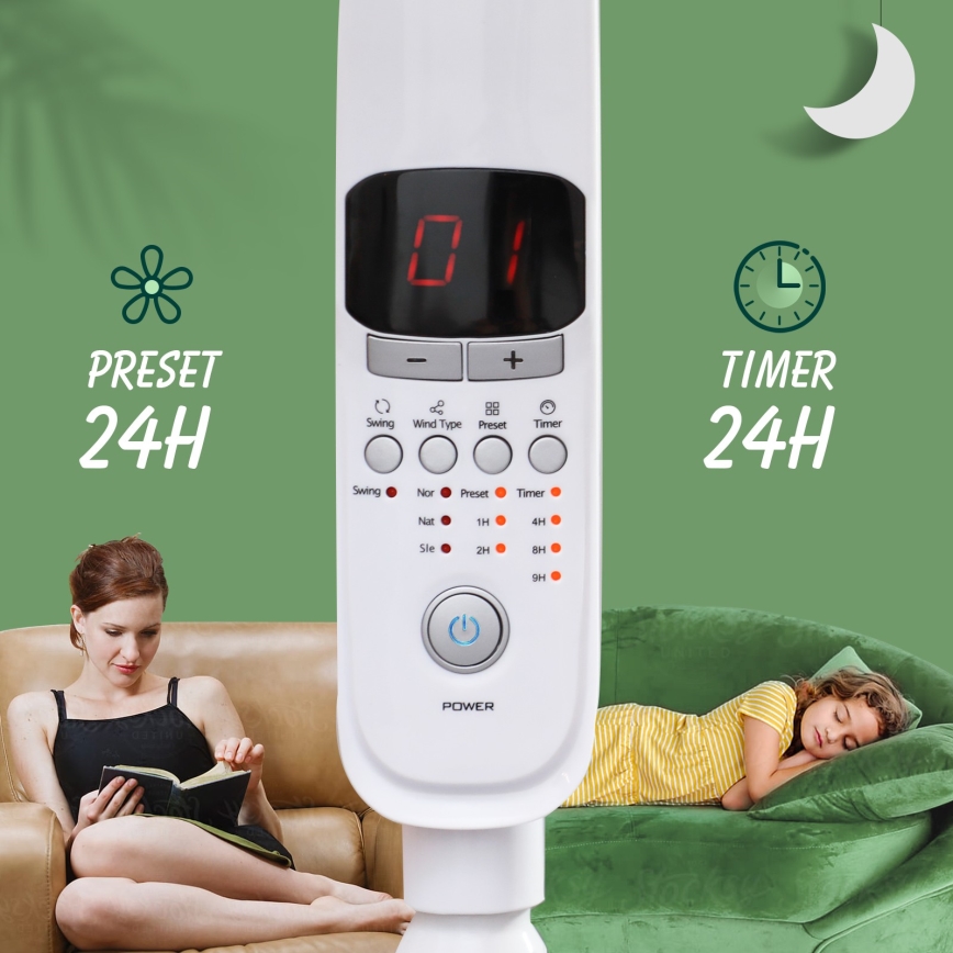 Aigostar - Stojanový ventilátor 50W/230V 43 cm biela + diaľkové ovládanie
