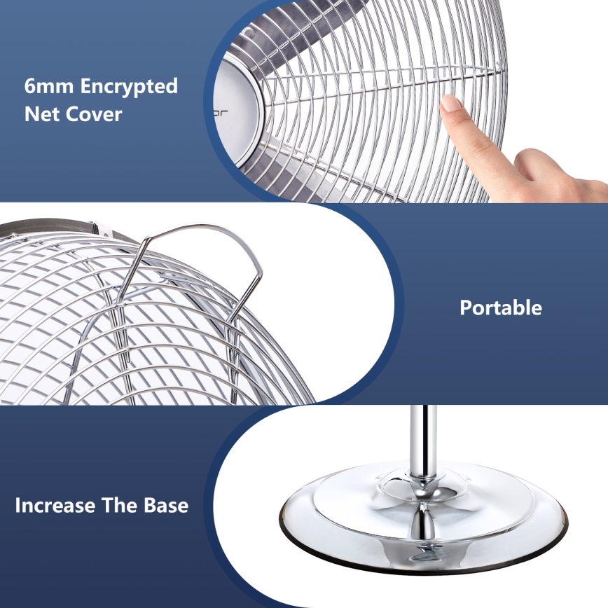 Aigostar - Stojanový ventilátor 50W/230V 44,8 cm lesklý chróm