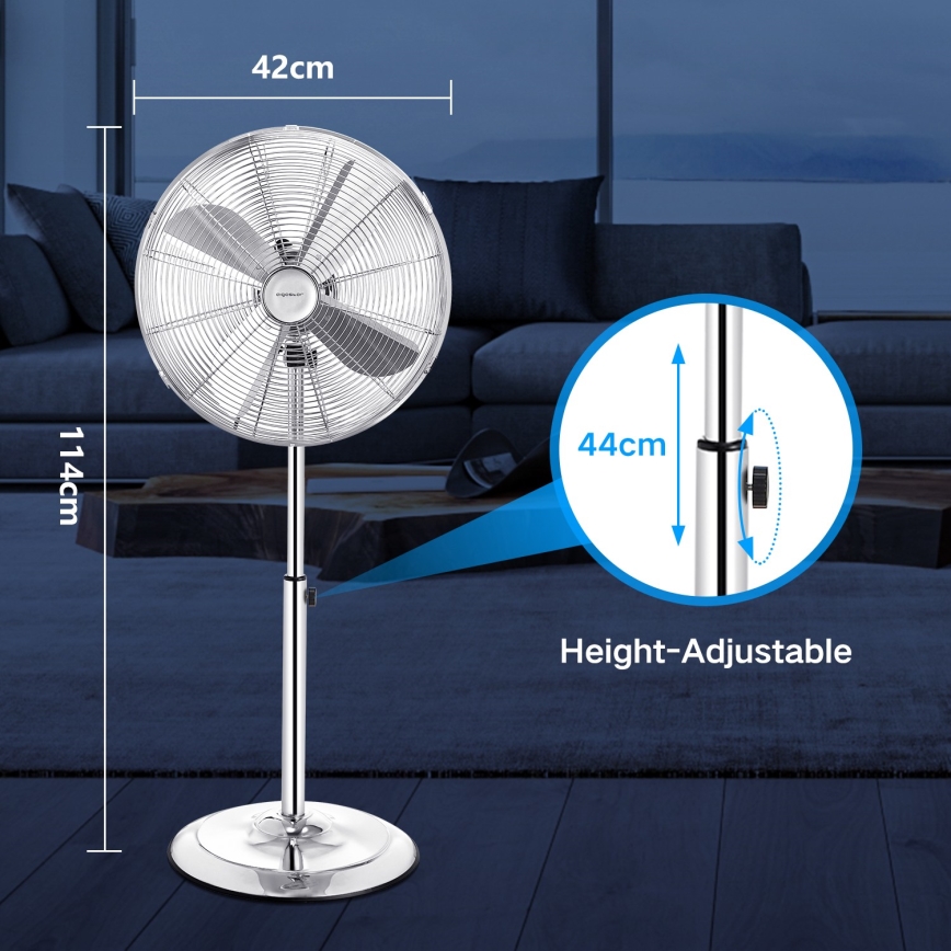 Aigostar - Stojanový ventilátor 50W/230V 44,8 cm lesklý chróm