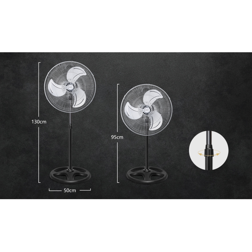 Aigostar - Stojanový ventilátor 50W/230V lesklý chróm/čierna