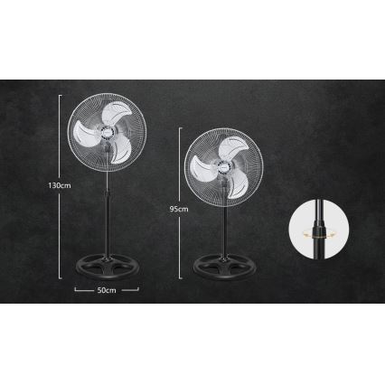 Aigostar - Stojanový ventilátor 55W/230V lesklý chróm/čierna