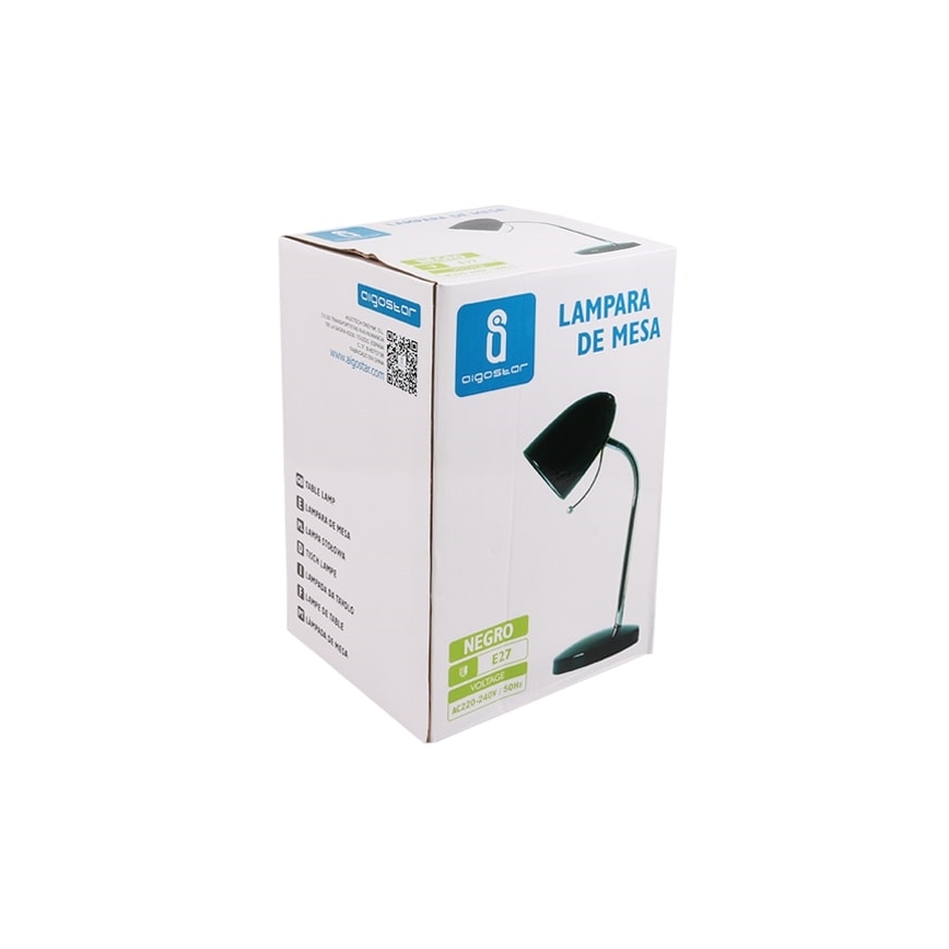 Aigostar - Stolná lampa 1xE27/36W/230V čierna/lesklý chróm