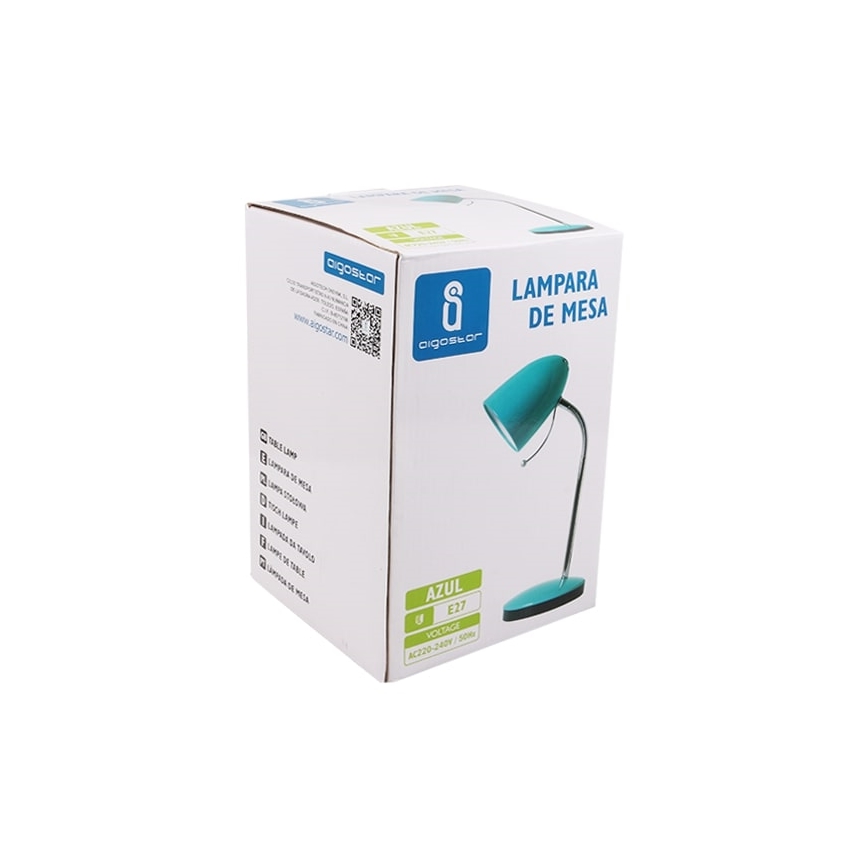 Aigostar - Stolná lampa 1xE27/36W/230V modrá/lesklý chróm