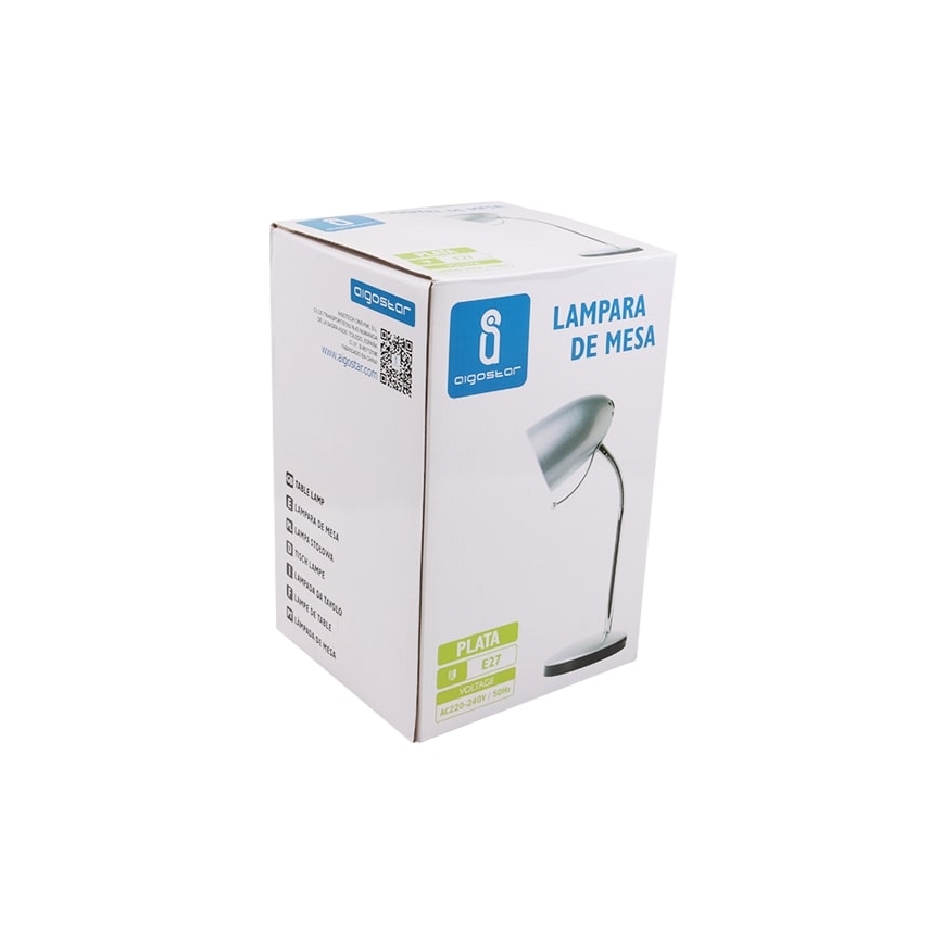 Aigostar - Stolná lampa 1xE27/36W/230V strieborná/lesklý chróm