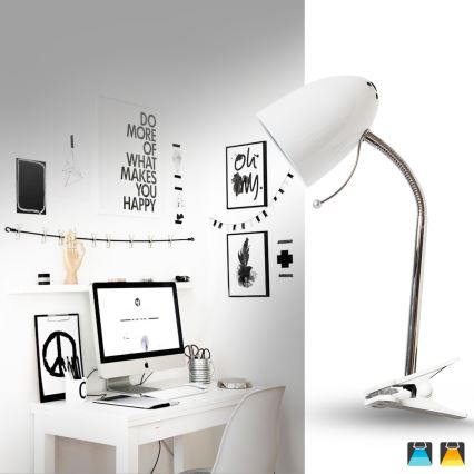 Aigostar -  Stolná lampa s klipom 1xE27/11W/230V biela/lesklý chróm