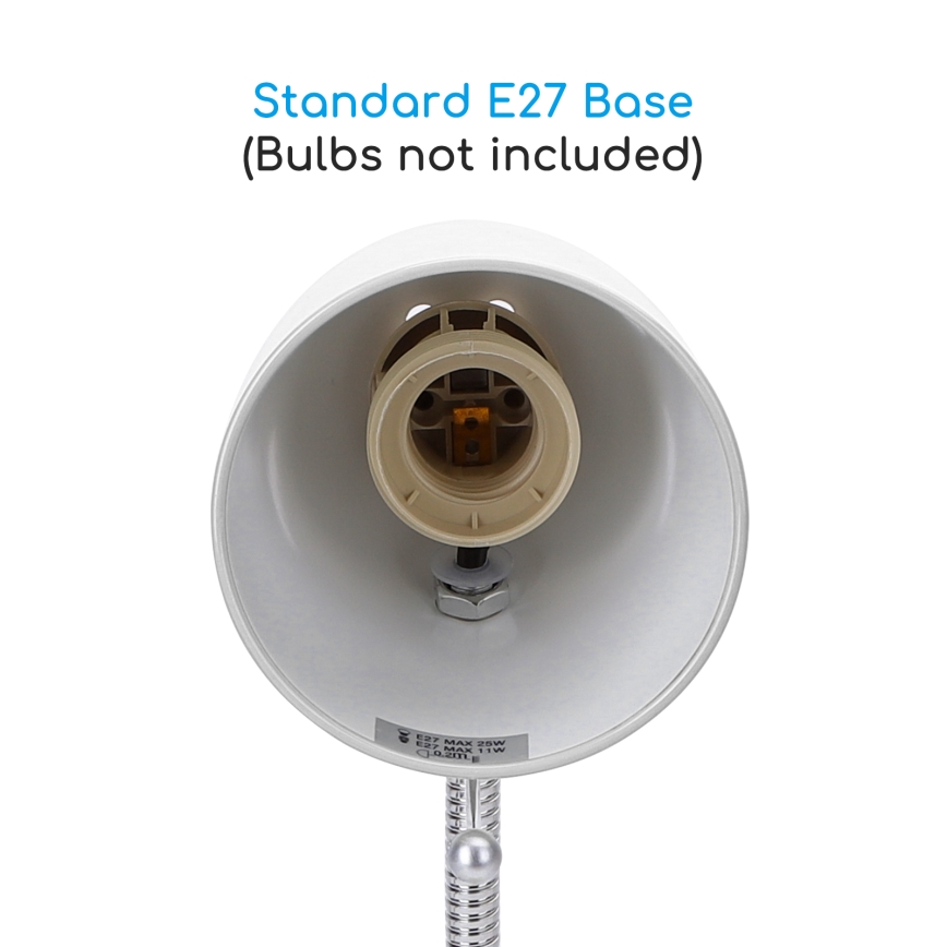 Aigostar -  Stolná lampa s klipom 1xE27/11W/230V biela/lesklý chróm