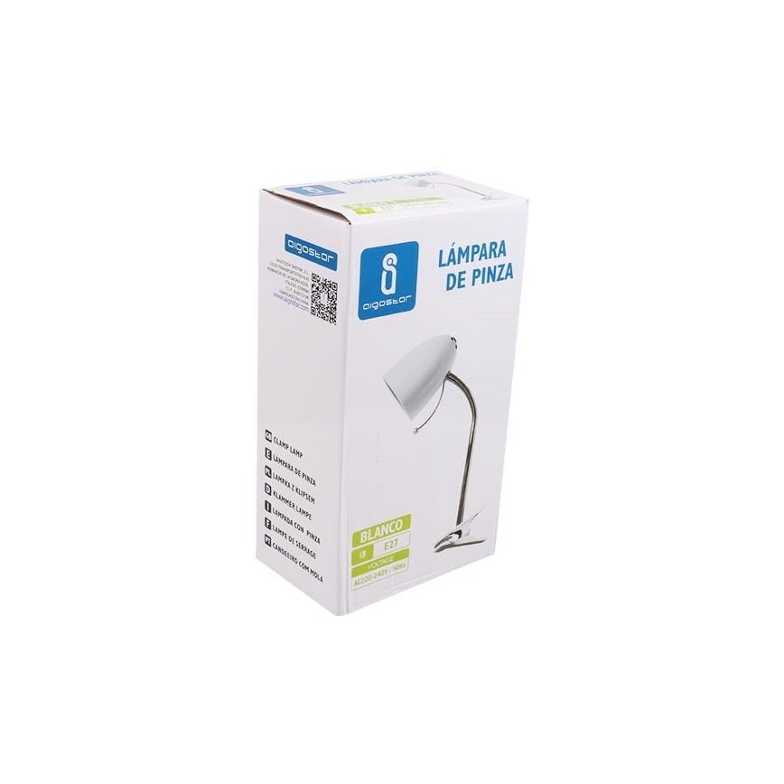Aigostar -  Stolná lampa s klipom 1xE27/11W/230V biela/lesklý chróm