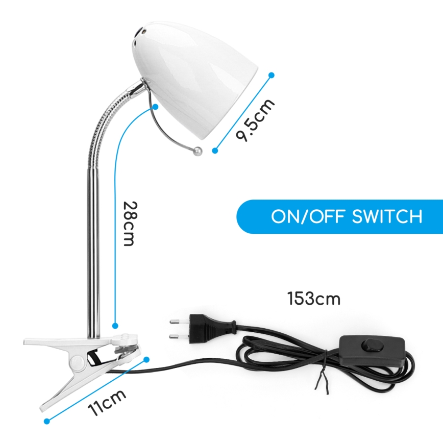 Aigostar -  Stolná lampa s klipom 1xE27/11W/230V biela/lesklý chróm