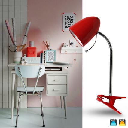 Aigostar - Stolná lampa s klipom 1xE27/11W/230V červená/lesklý chróm