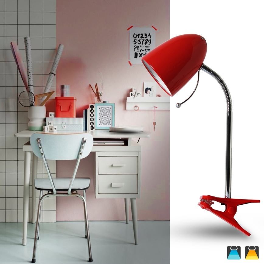 Aigostar - Stolná lampa s klipom 1xE27/11W/230V červená/lesklý chróm