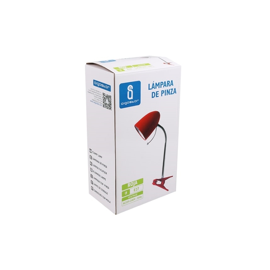Aigostar - Stolná lampa s klipom 1xE27/11W/230V červená/lesklý chróm