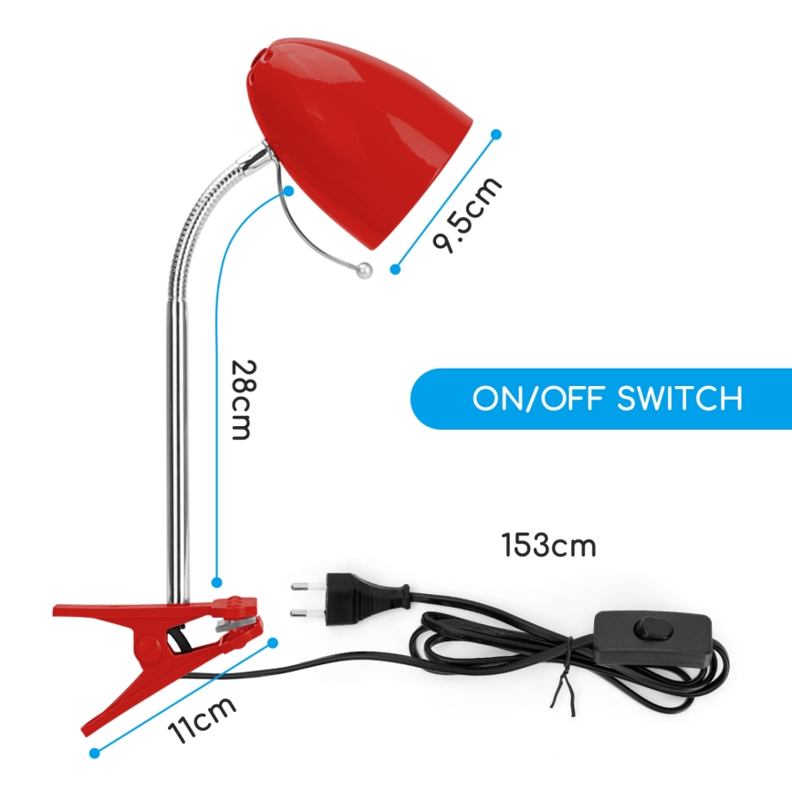Aigostar - Stolná lampa s klipom 1xE27/11W/230V červená/lesklý chróm