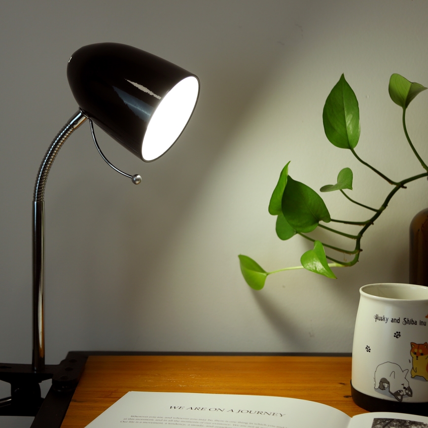 Aigostar -  Stolná lampa s klipom 1xE27/11W/230V čierna/lesklý chróm
