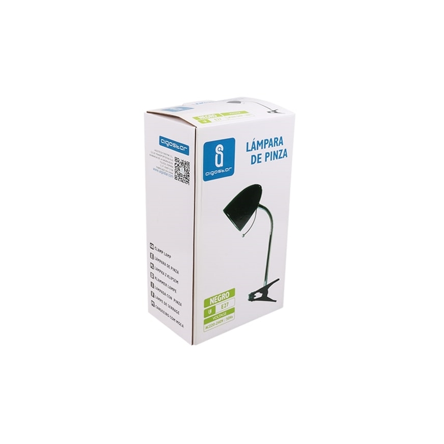 Aigostar -  Stolná lampa s klipom 1xE27/11W/230V čierna/lesklý chróm