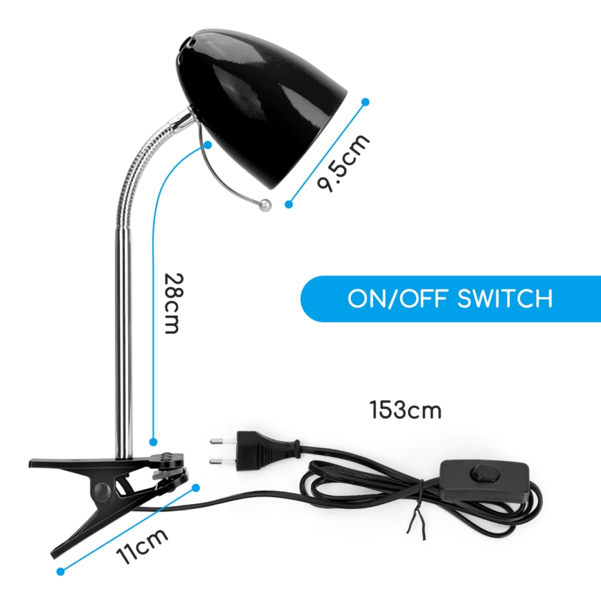 Aigostar -  Stolná lampa s klipom 1xE27/11W/230V čierna/lesklý chróm