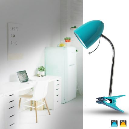 Aigostar -  Stolná lampa s klipom 1xE27/11W/230V modrá/lesklý chróm