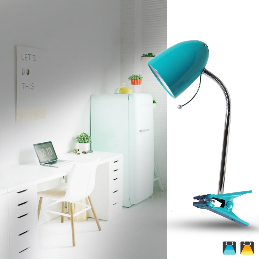 Aigostar -  Stolná lampa s klipom 1xE27/11W/230V modrá/lesklý chróm