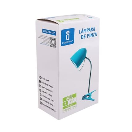 Aigostar -  Stolná lampa s klipom 1xE27/11W/230V modrá/lesklý chróm