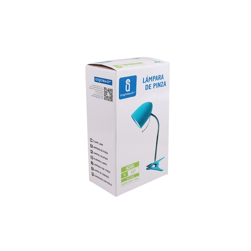 Aigostar -  Stolná lampa s klipom 1xE27/11W/230V modrá/lesklý chróm
