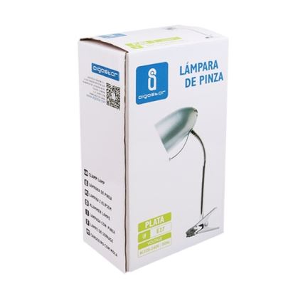 Aigostar -  Stolná lampa s klipom 1xE27/11W/230V strieborná/lesklý chróm