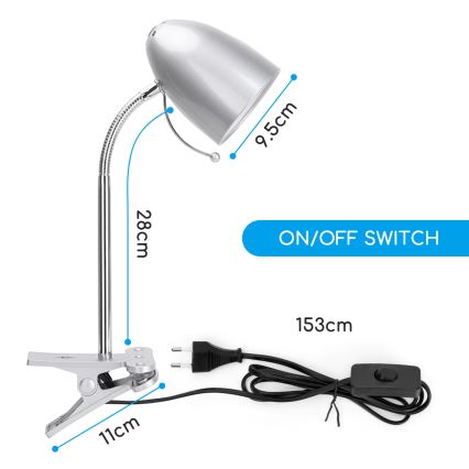 Aigostar -  Stolná lampa s klipom 1xE27/11W/230V strieborná/lesklý chróm