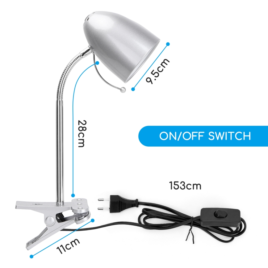 Aigostar -  Stolná lampa s klipom 1xE27/11W/230V strieborná/lesklý chróm