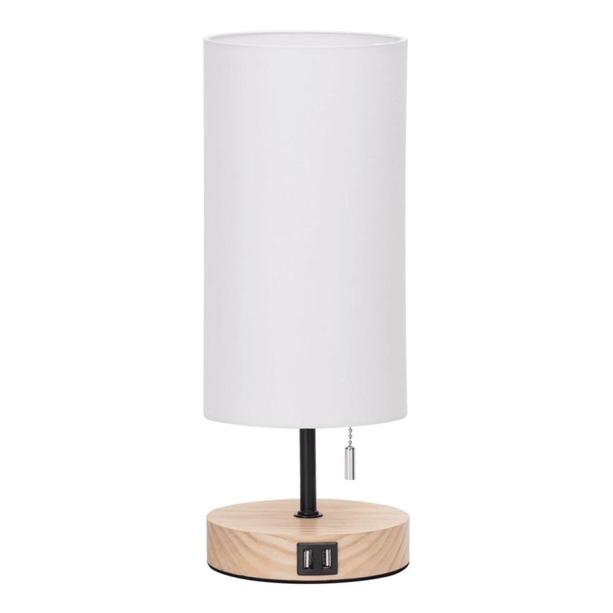Aigostar - Stolná lampa s USB portom 1xE27/40W/230V béžová