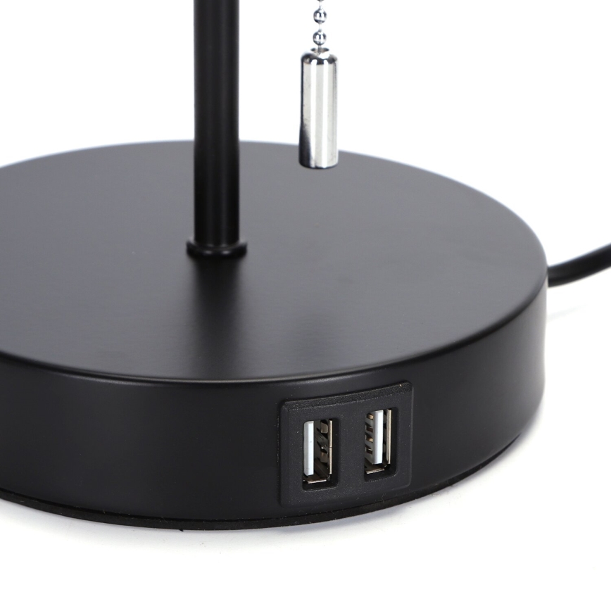Aigostar - Stolná lampa s USB portom 1xE27/40W/230V čierna