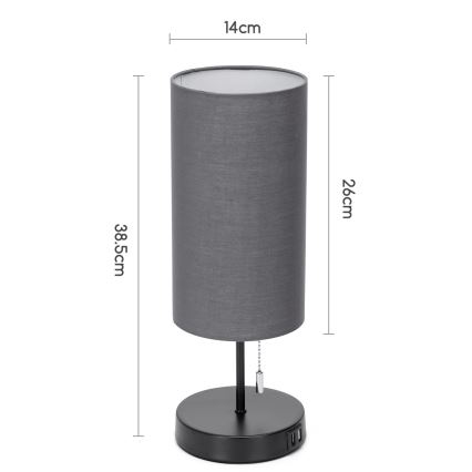 Aigostar - Stolná lampa s USB portom 1xE27/40W/230V čierna