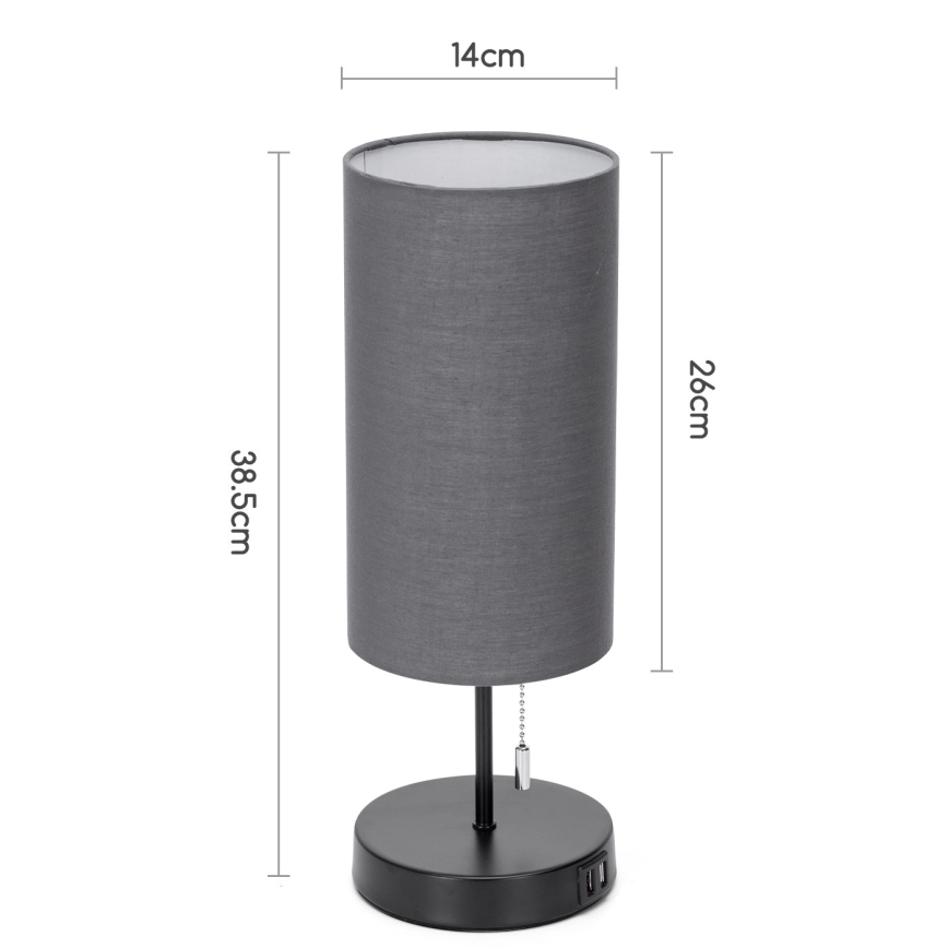 Aigostar - Stolná lampa s USB portom 1xE27/40W/230V čierna