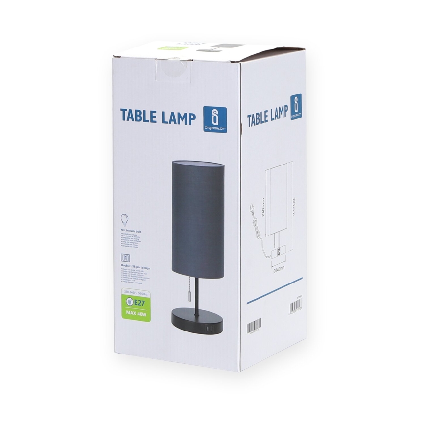 Aigostar - Stolná lampa s USB portom 1xE27/40W/230V čierna