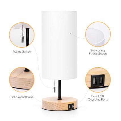 Aigostar - Stolná lampa s USB portom 1xE27/40W/230V čierna/krémová